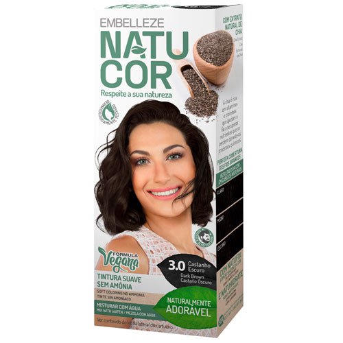 Kit Tinte Embelleze Natucor vegano 3.0 Castaño Oscuro sin amoniaco 40ml