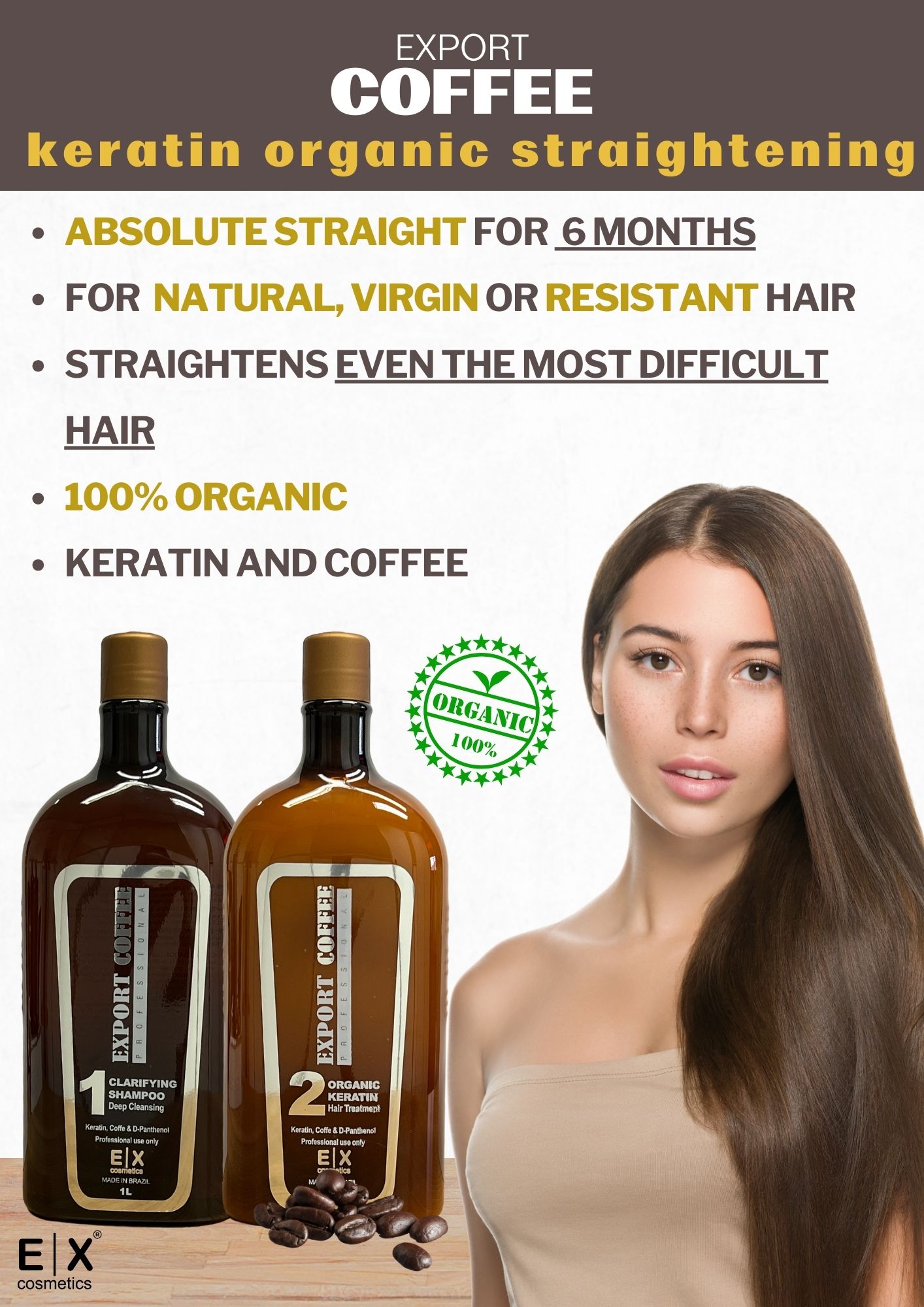 Kit Organic Keratin Straightening Export Cacau 3x1L